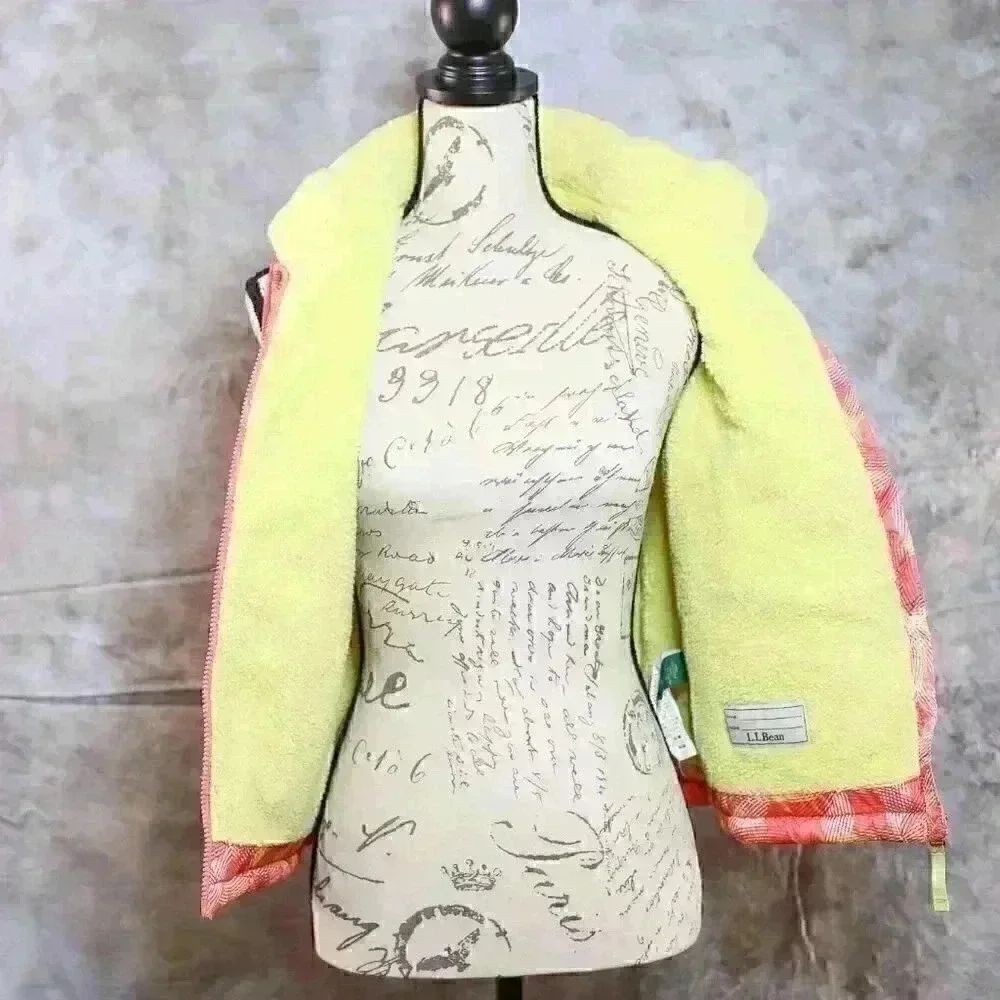 Child's LL Bean Down vest pink/yellow/graphic print size L (14 - 16) - Downtek